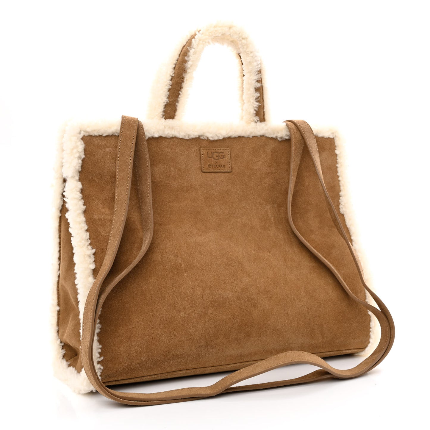 X UGG Suede Shearling Medium Shopping Bag Chestnut