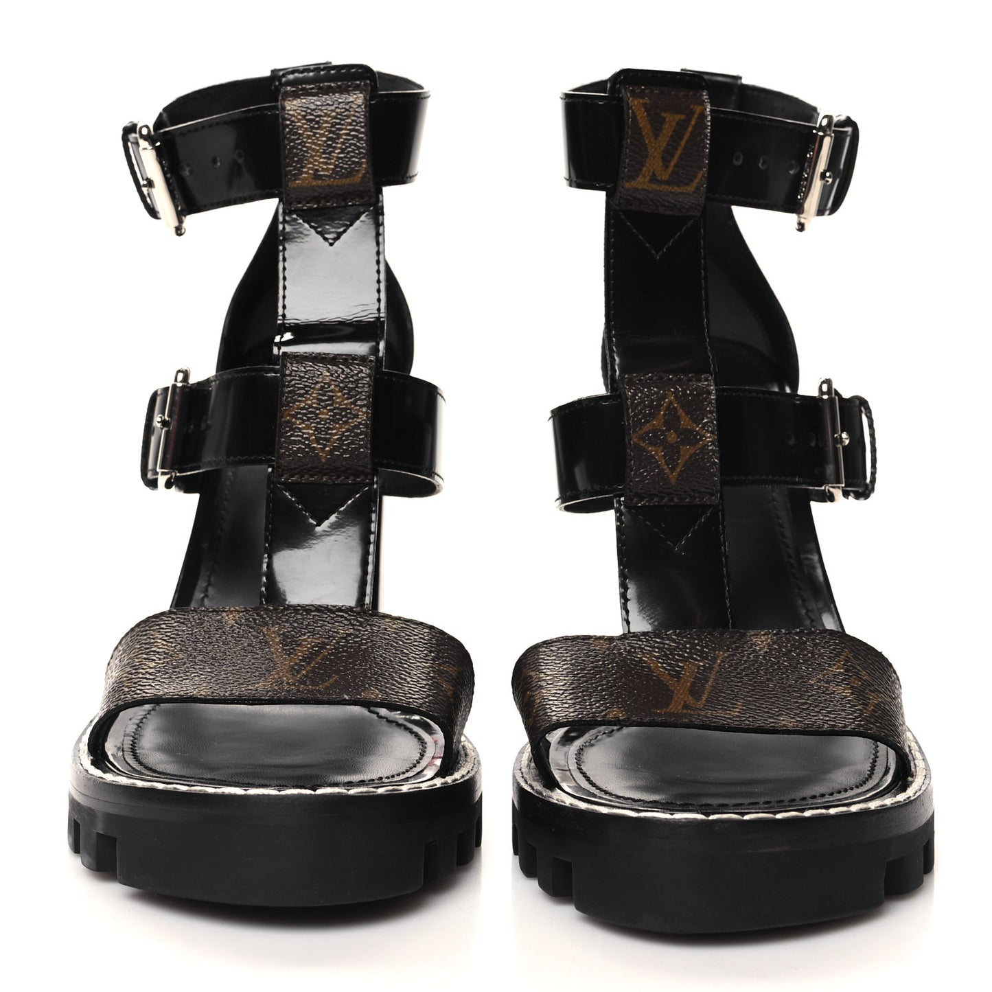 LOUIS VUITTON Patent Calfskin Monogram Star Trail Sandal 40 Black