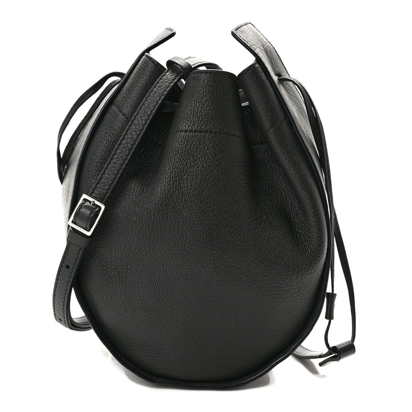 Grained Calfskin Drawstring Pouch Black