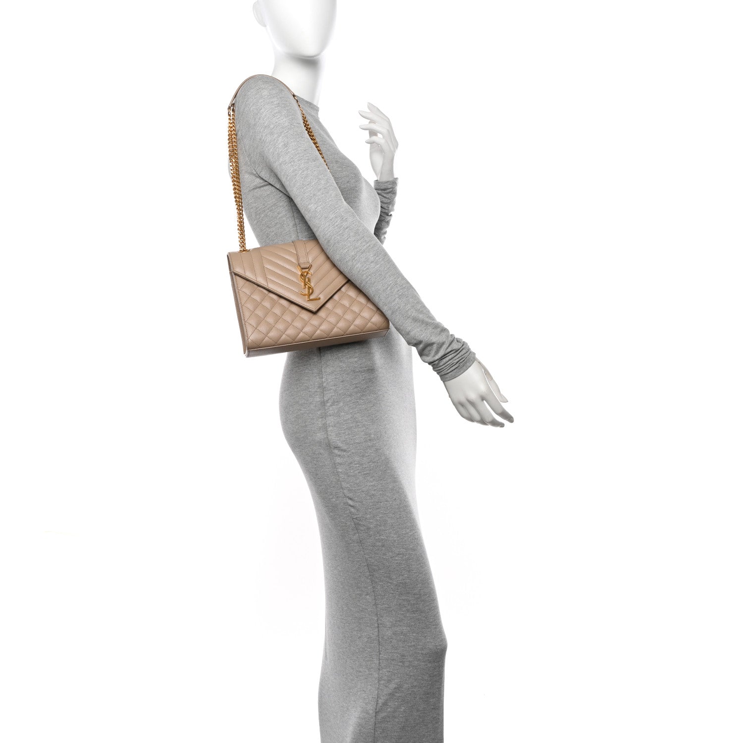 Saint Laurent Grain De Poudre Textured Mixed Matelasse Medium Triquilt Monogram Satchel Dark Beige 2 of 17