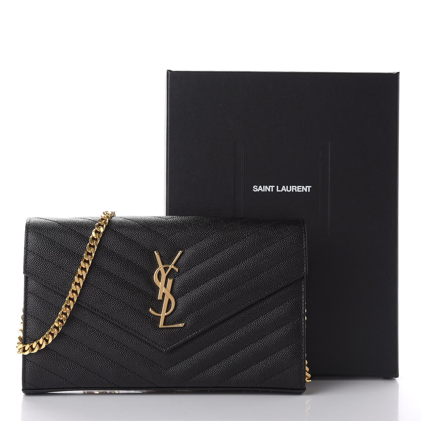 Grain De Poudre Matelasse Chevron Monogram Chain Wallet Black