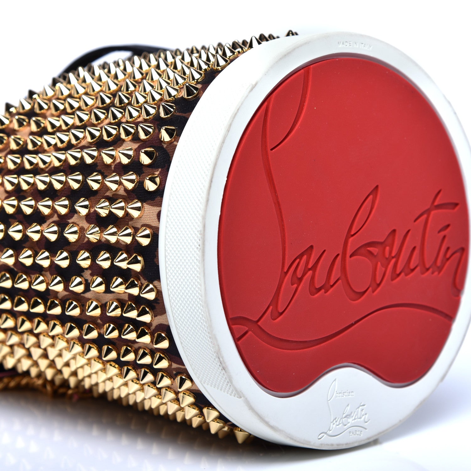 Christian Louboutin Neoprene Leopard Print Studded Marie Jane Loubirun Bucket Marron Black 6 of 13