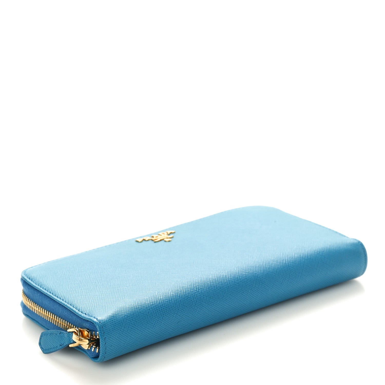 Prada Saffiano Metal Zip Around Wallet Celeste 4 of 7