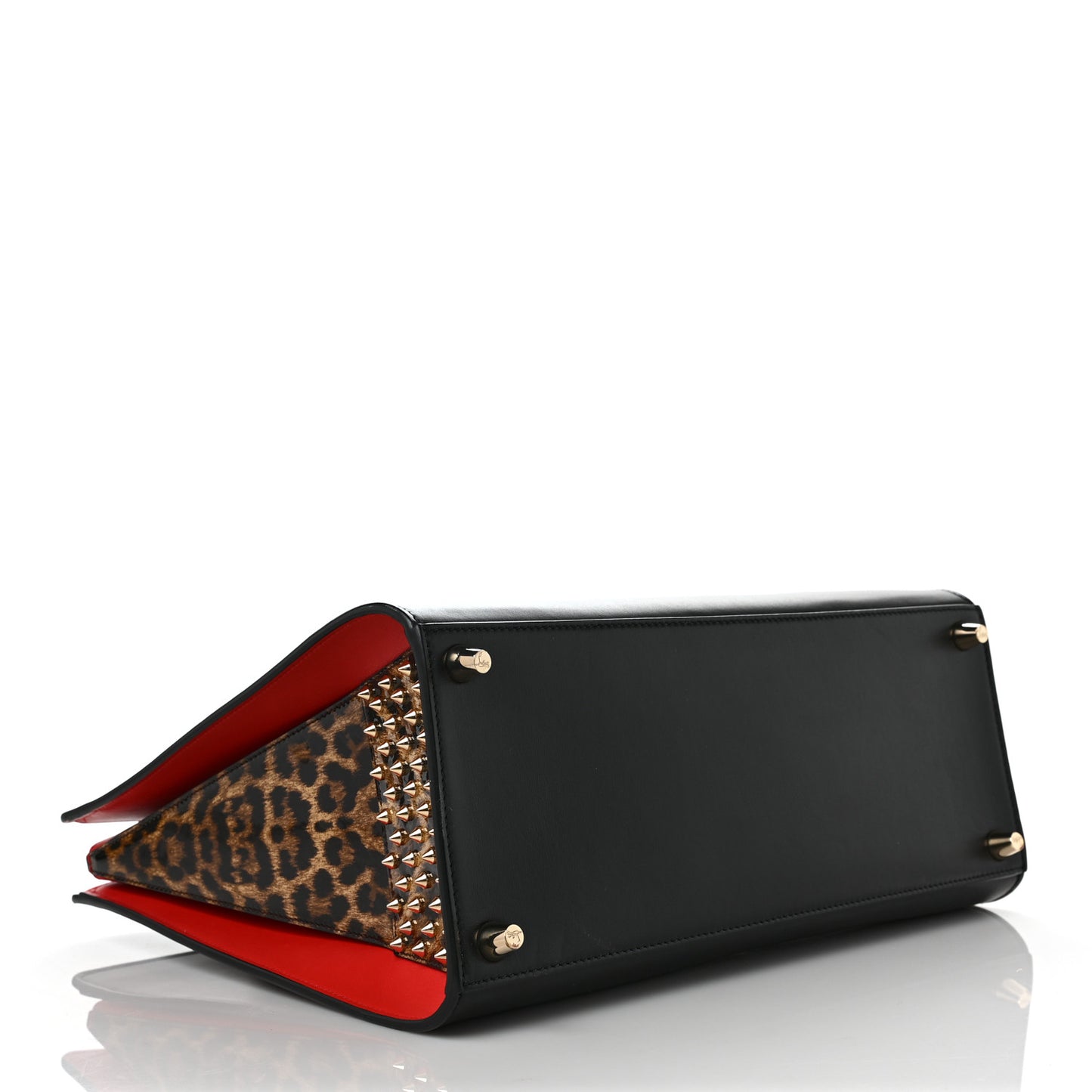 Calfskin Patent Leopard Spiked Large Paloma Black
