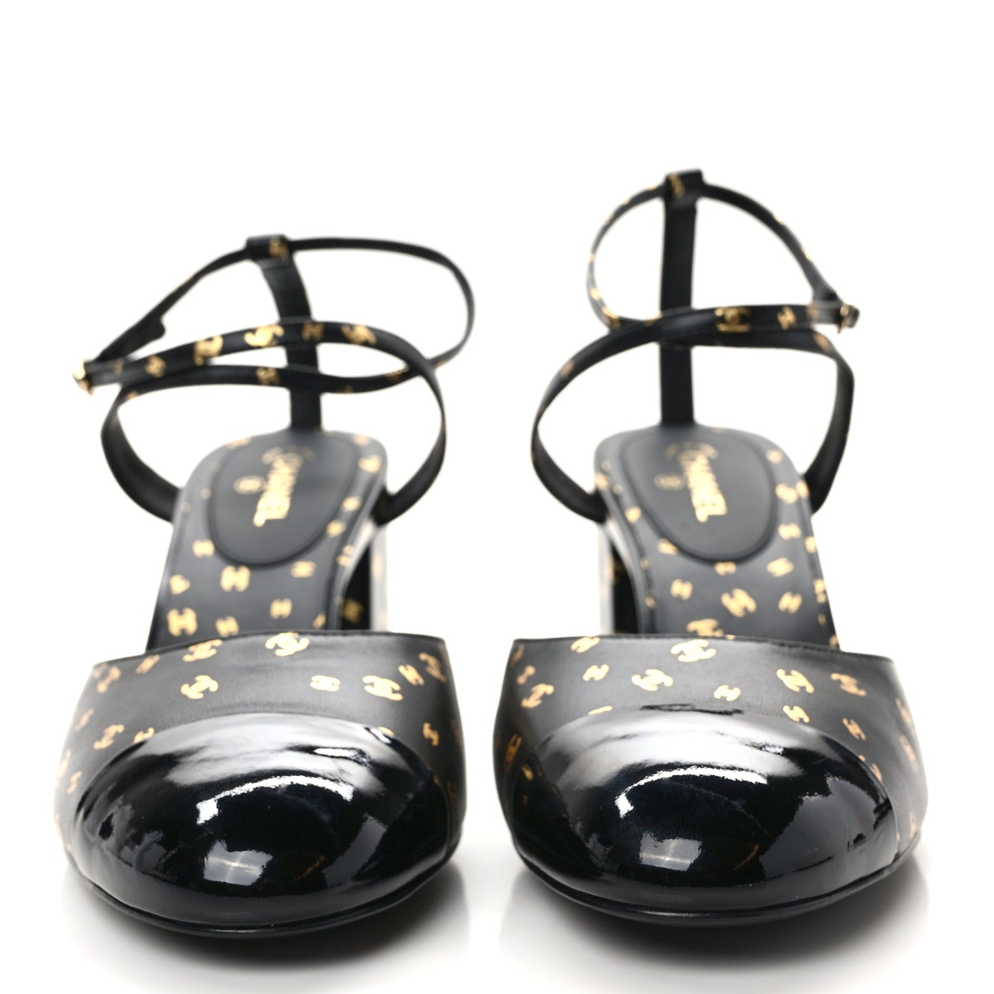 Printed Lambskin Patent Calfskin CC Slingbacks 41 Black Gold