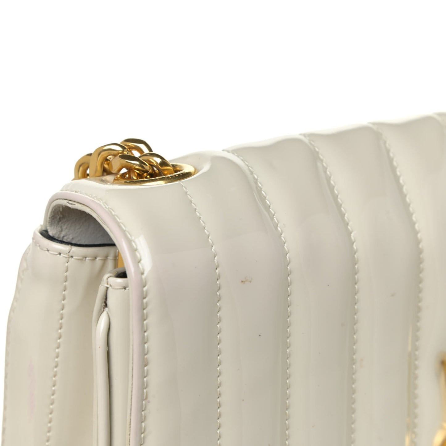 Patent Matelasse Monogram Large Vicky Chain Bag White