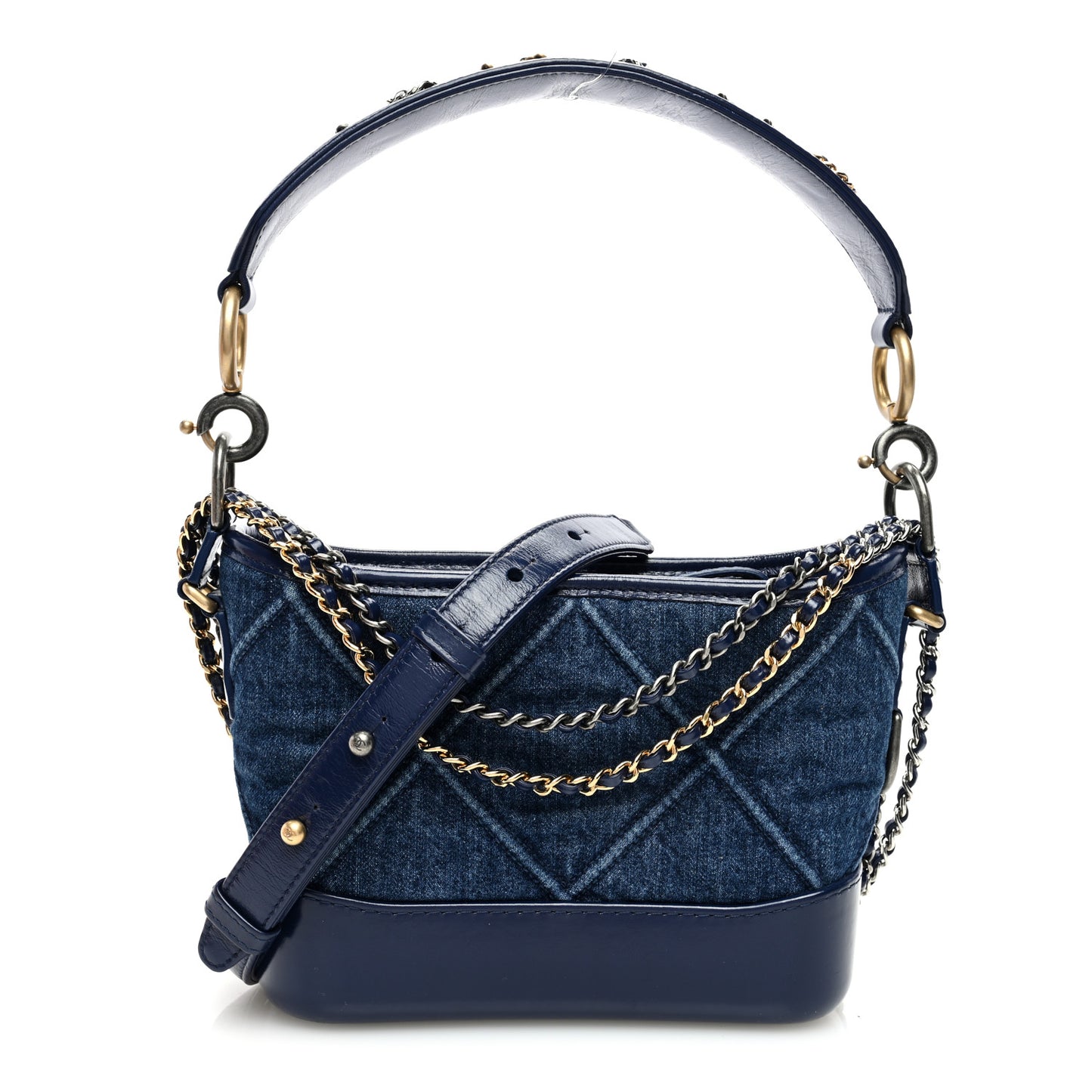 Denim Calfskin Quilted Small Gabrielle Logo Hobo Blue