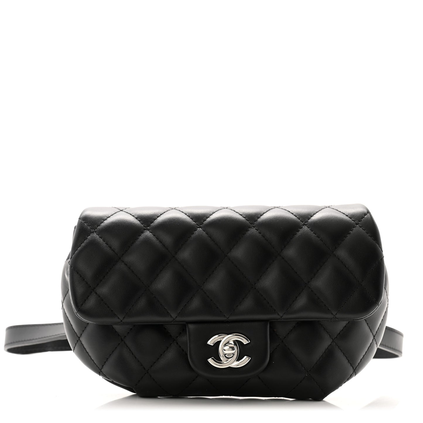 Calfskin Quilted CC Uniform Flap Belt Bag Black