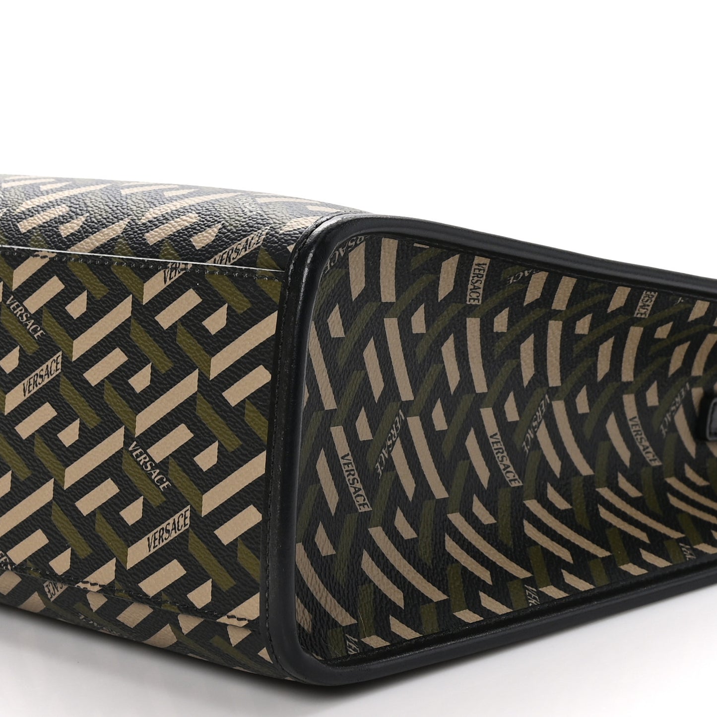 Coated Canvas Calfskin La Greca Signature Tote Bag Black Khaki