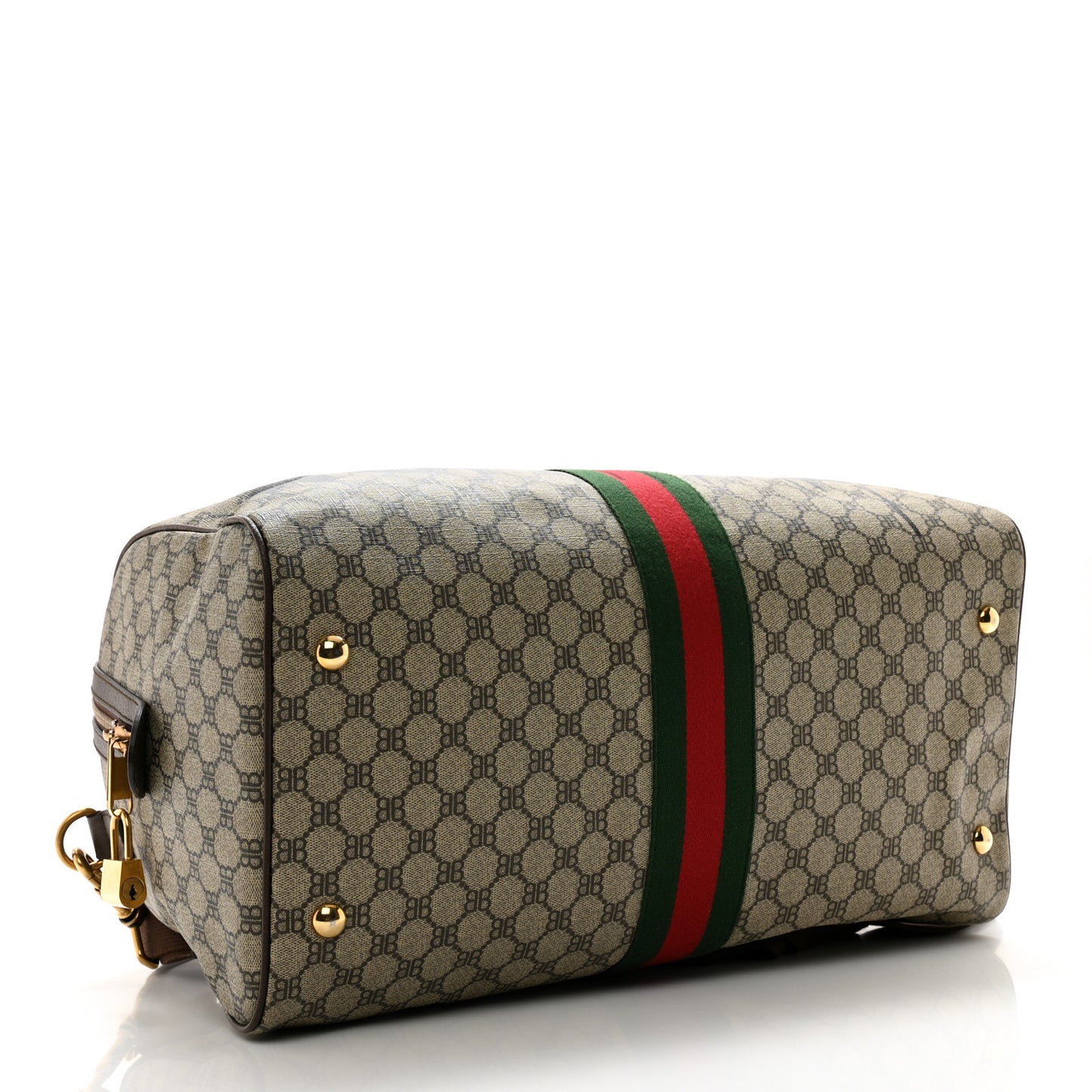 X BALENCIAGA BB Monogram Web Graffiti Medium Ophidia Carry-On Duffle Bag Beige New Acero