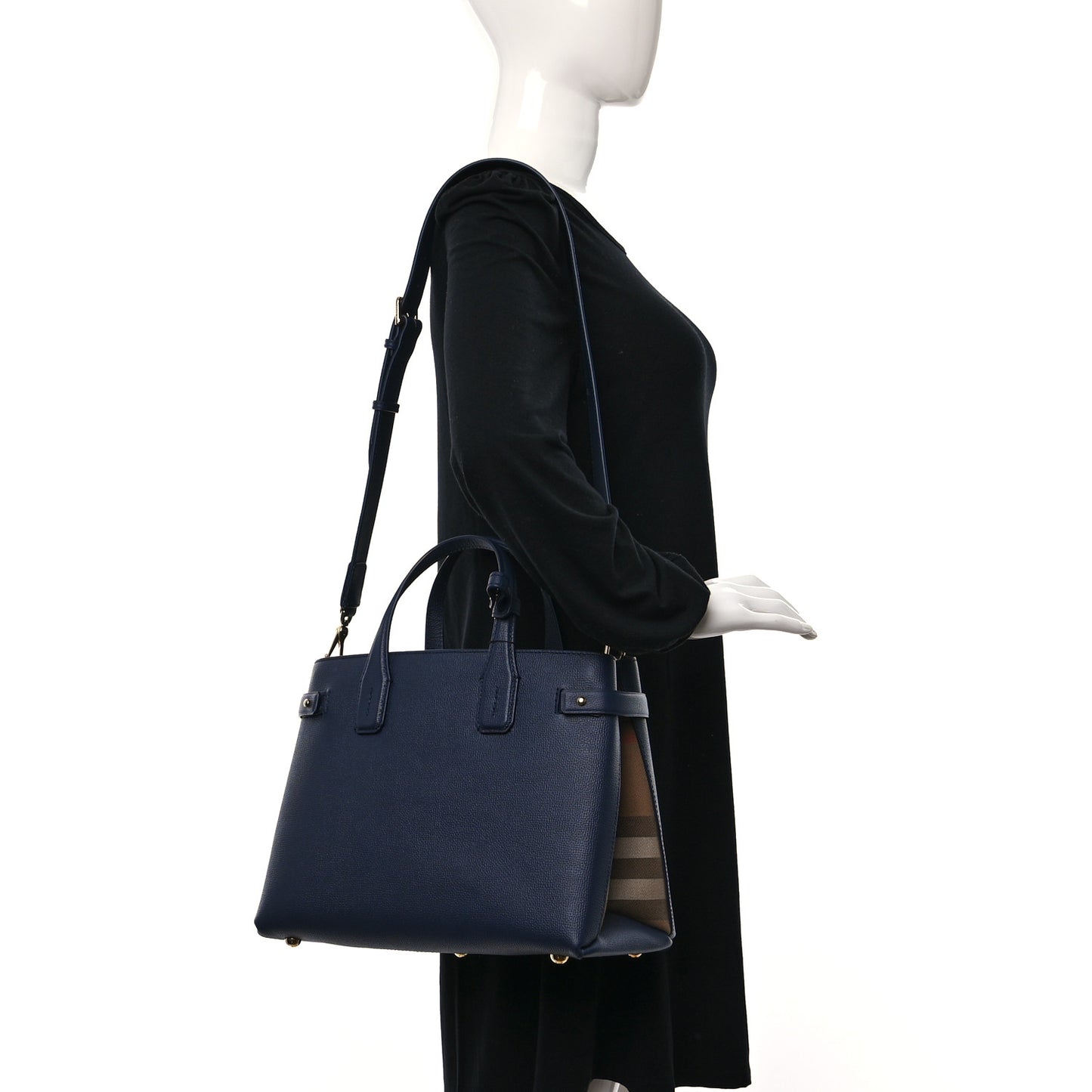 Derby Calfskin Vintage Check Medium Banner Tote Regency Blue