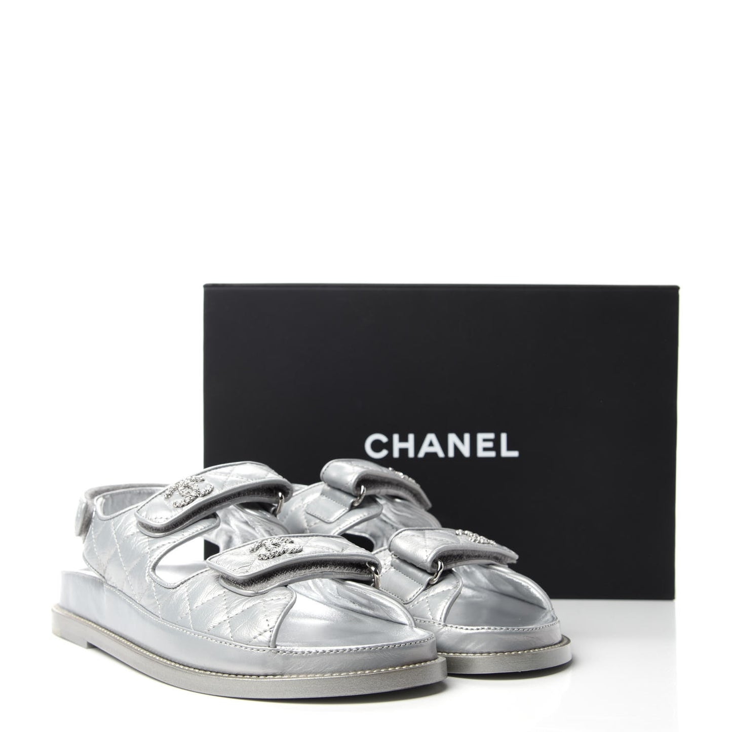 Iridescent Lambskin Velcro Dad Sandals 38.5 Silver