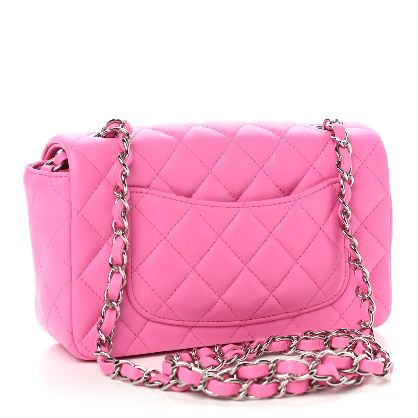 Lambskin Quilted Mini Rectangular Flap Neon Pink