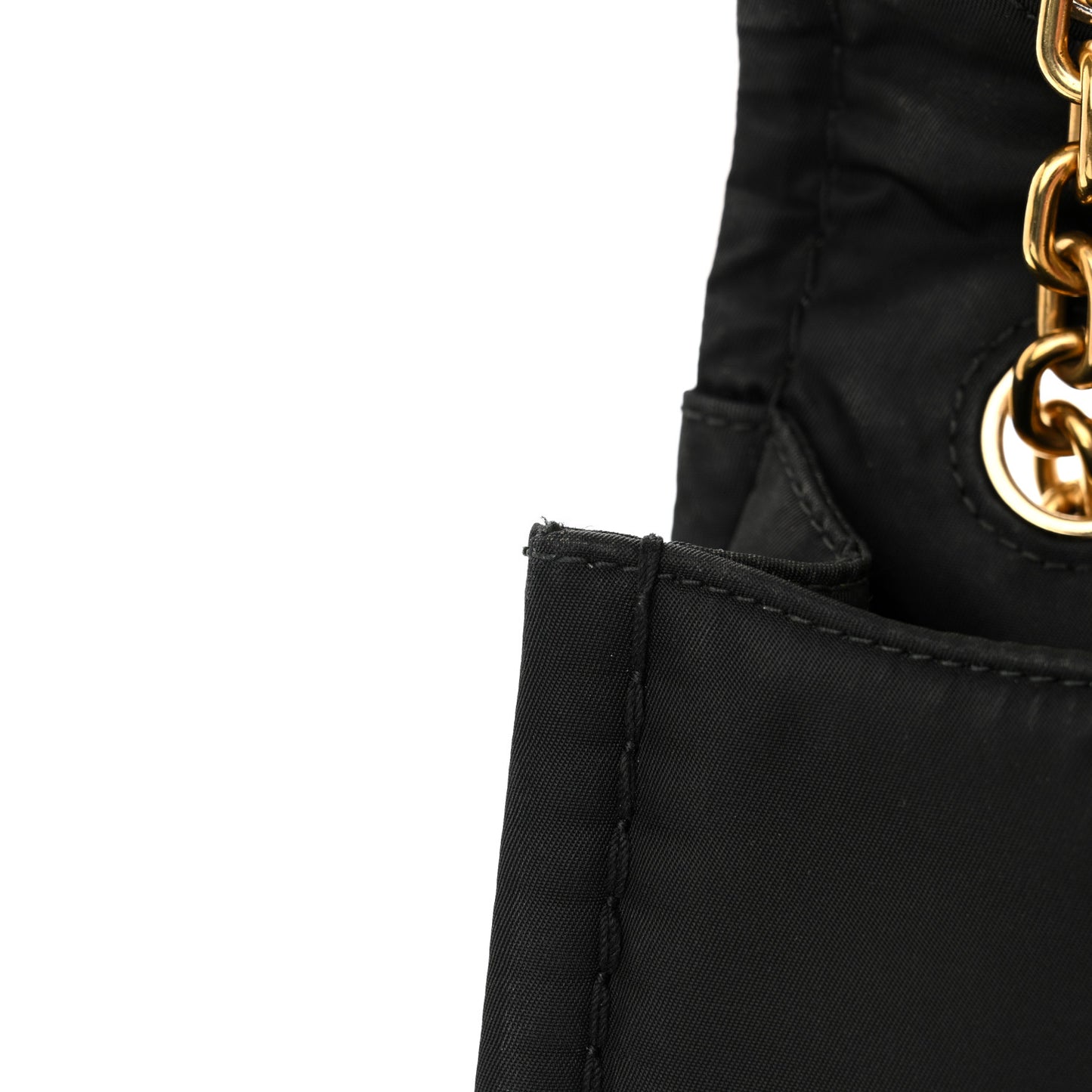 Tessuto Nylon Chain Flap Shoulder Bag Black