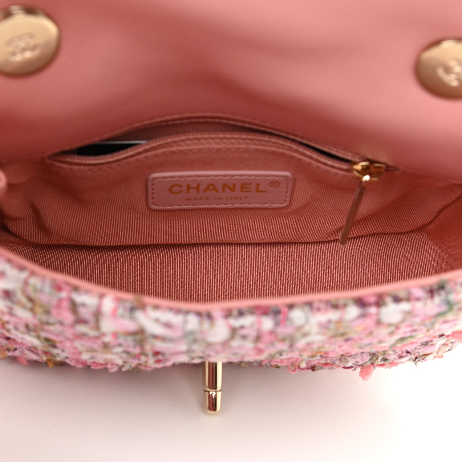 Chanel Tweed Mini Pearl Handle Flap Pink Beige Orange Ecru 5 of 10