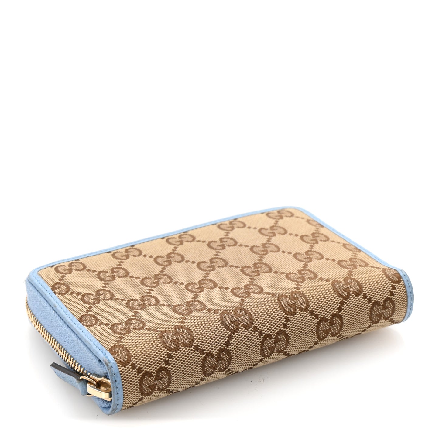 Monogram Dollar Calfskin Zip Around Wallet Beige Ebony Mineral Blue