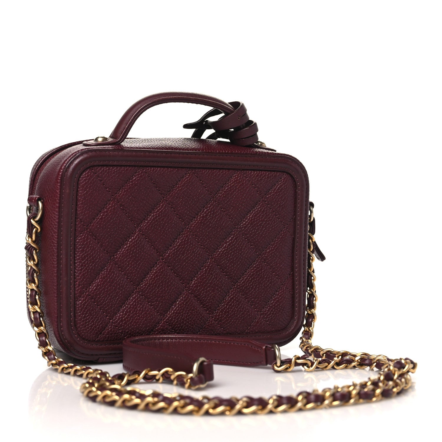 Chanel Caviar Quilted Small CC Filigree Vanity Case Burgundy 3 of 12