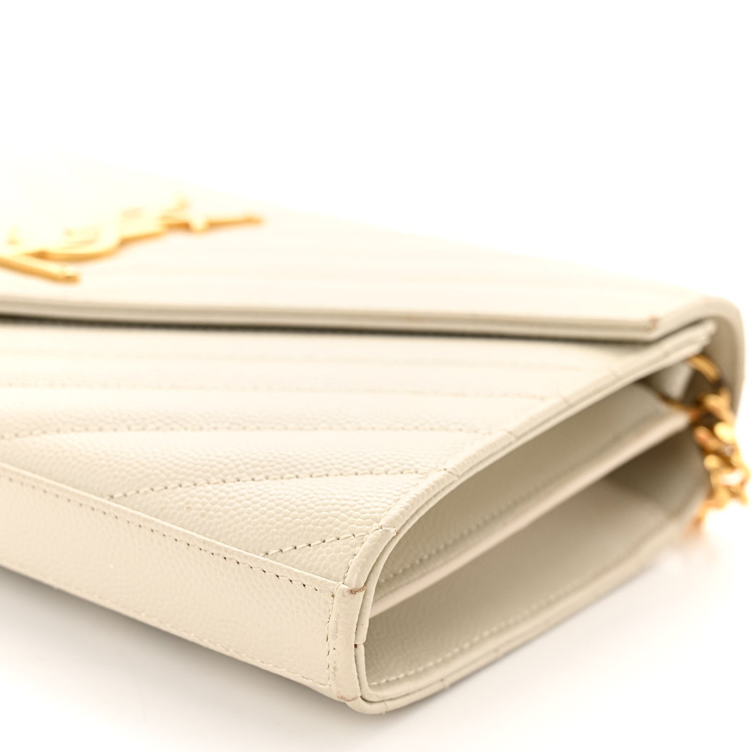 Saint Laurent Grain De Poudre Matelasse Chevron Monogram Chain Wallet Crema Soft 9 of 10