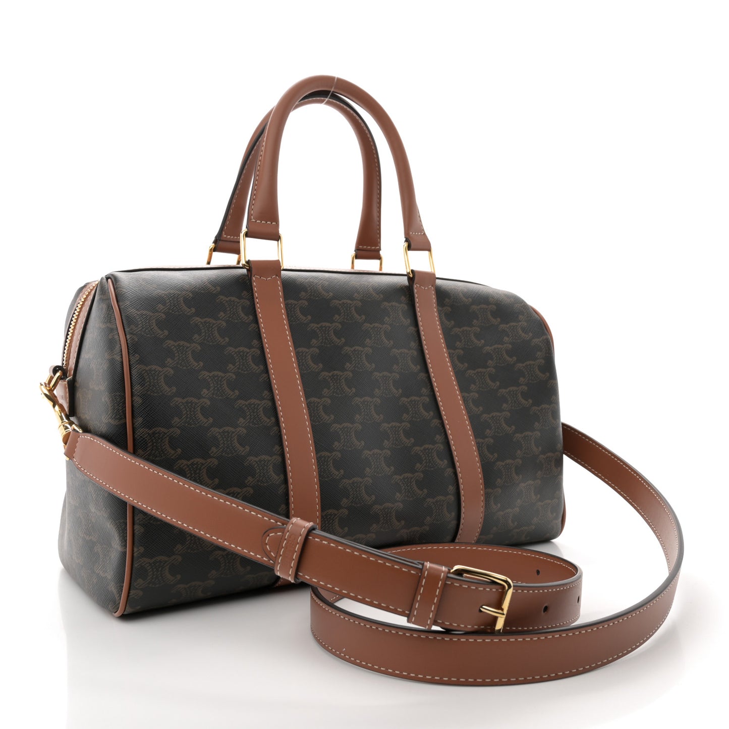 Triomphe Canvas Calfskin Large Boston Bag Tan