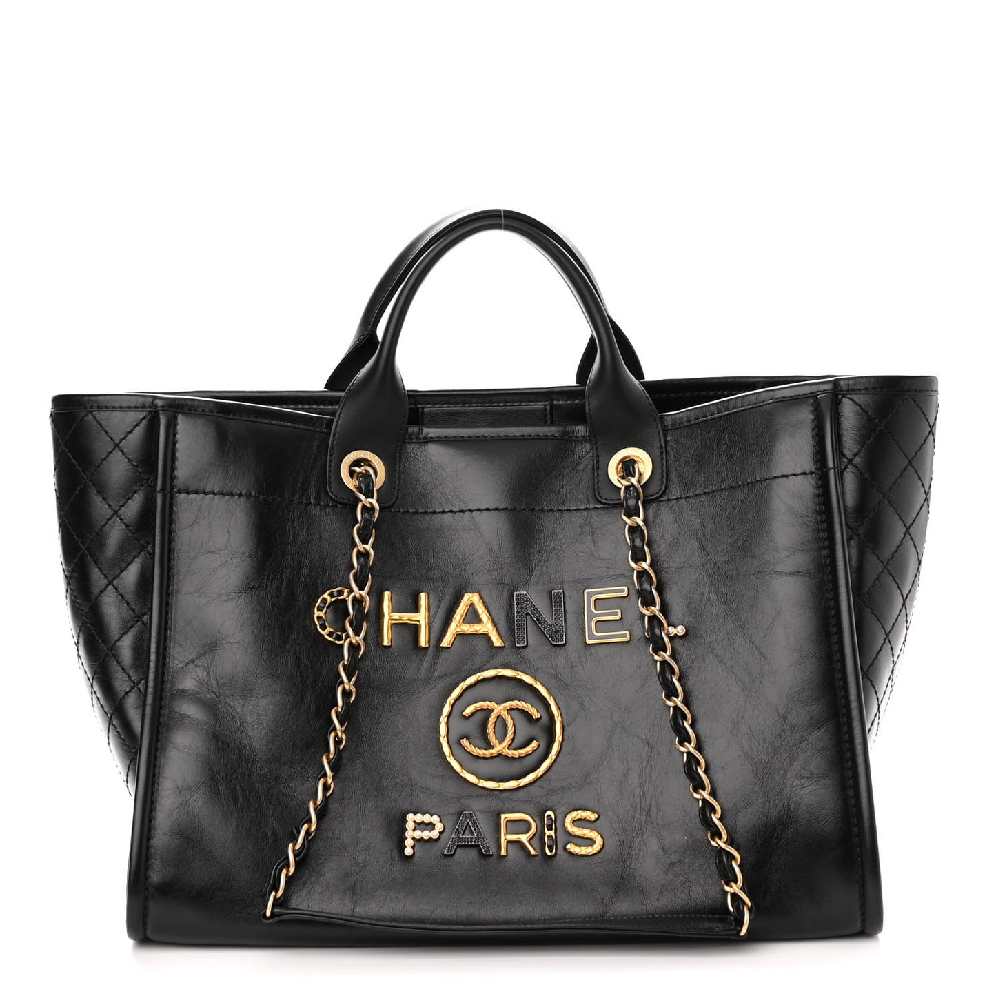 Aged Calfskin Medium Charms Deauville Tote Black