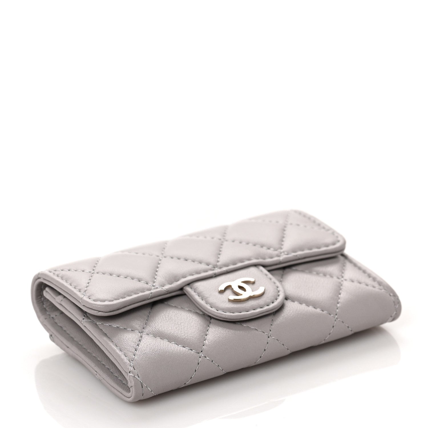 Chanel Lambskin Quilted Flap Card Holder Wallet Grey 4 of 11