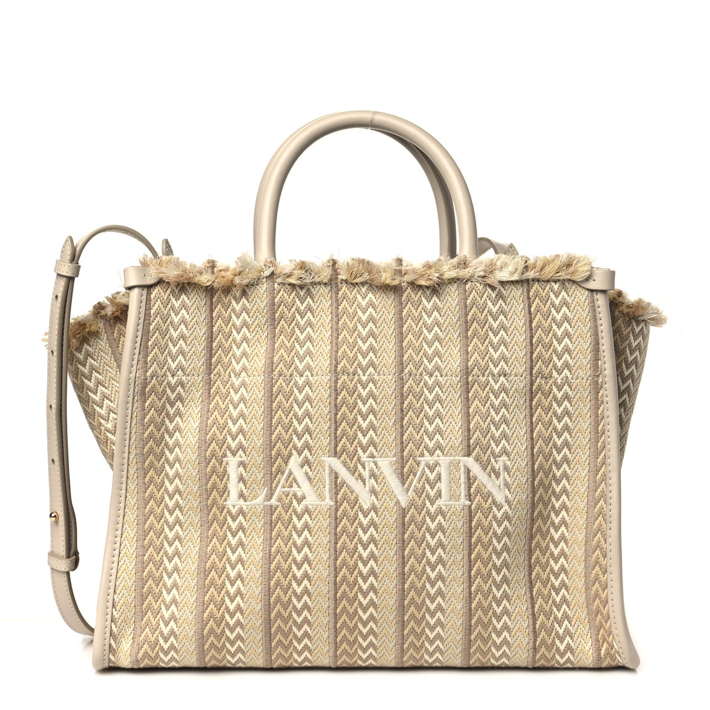 Calfskin Canvas Woven Chevron In & Out Tote PM Beige