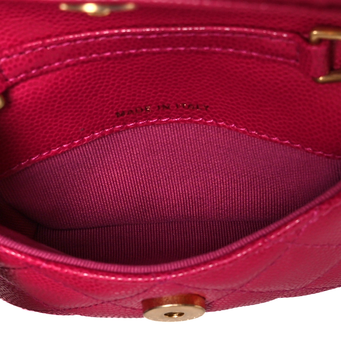 Caviar Twist Your Buttons Quilted Flap Chain Belt Bag Dark Pink