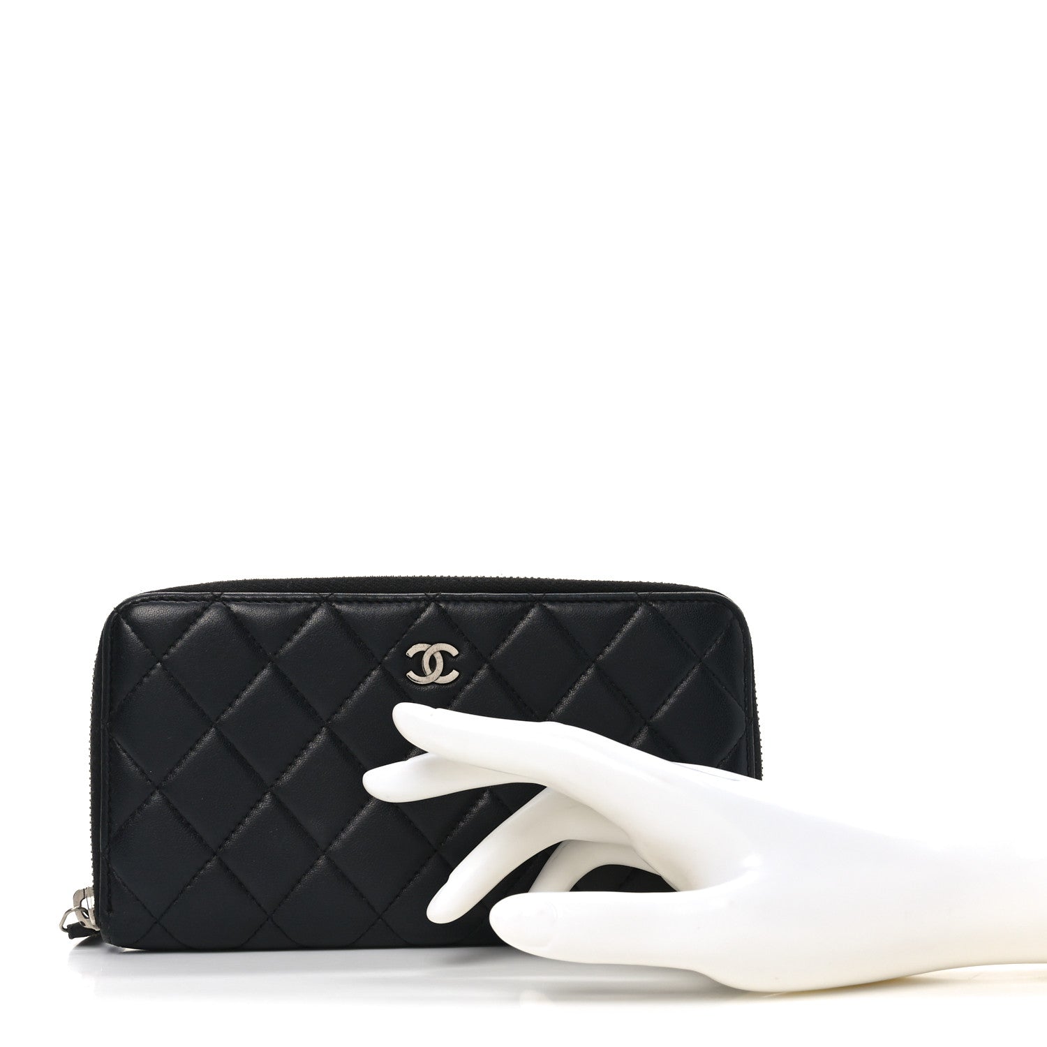 Chanel Lambskin Quilted Large Gusset Zip Around Wallet Black 2 of 10