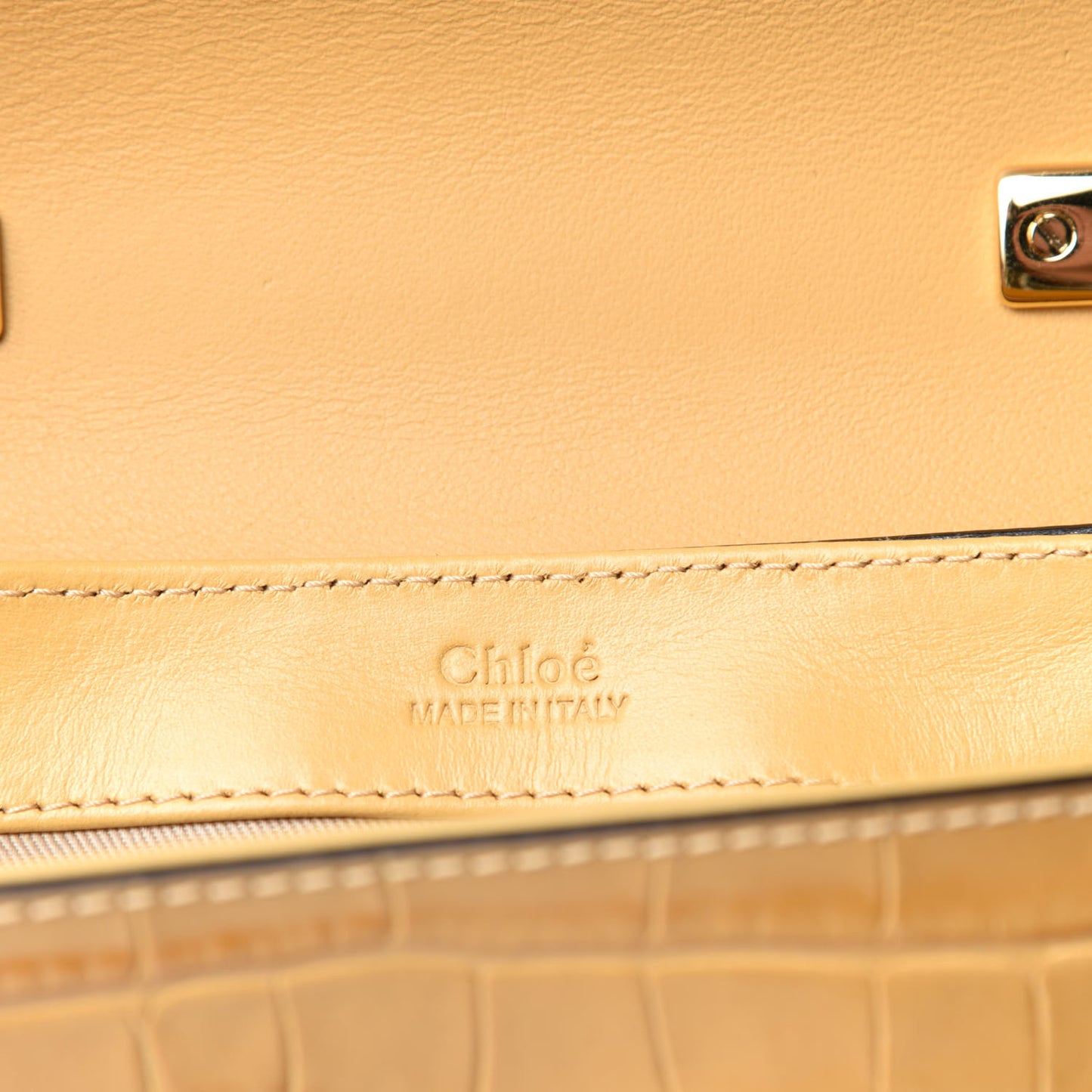 Calfskin Crocodile Embossed Mini C Double Carry Honey Gold