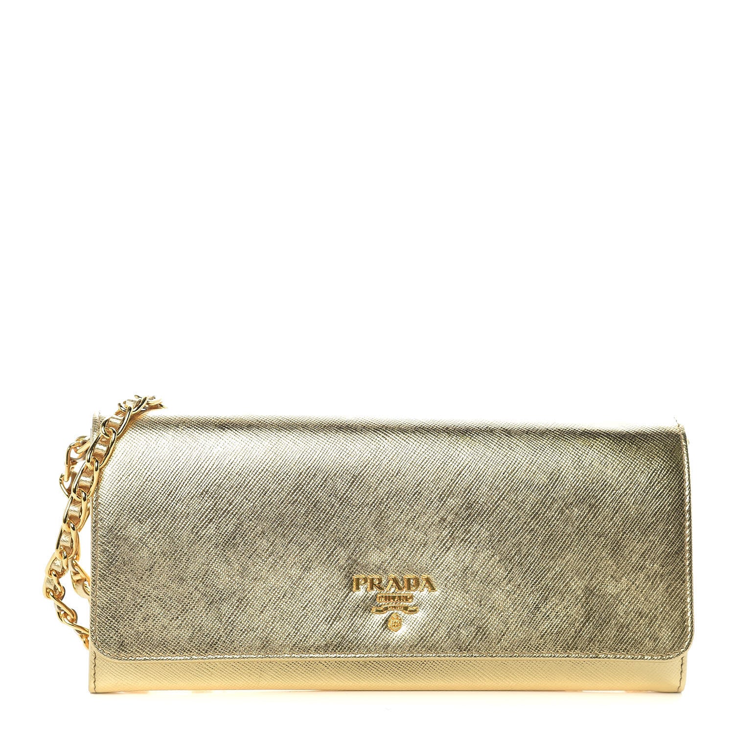 Prada Saffiano Metal Oro Chain Wallet Platino 405786 – FASHIONPHILE