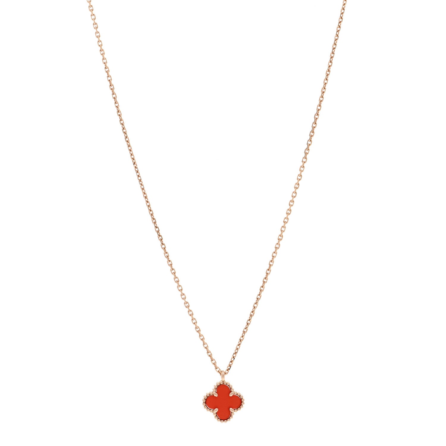 Van Cleef & Arpels 18K Rose Gold Carnelian Sweet Alhambra Pendant