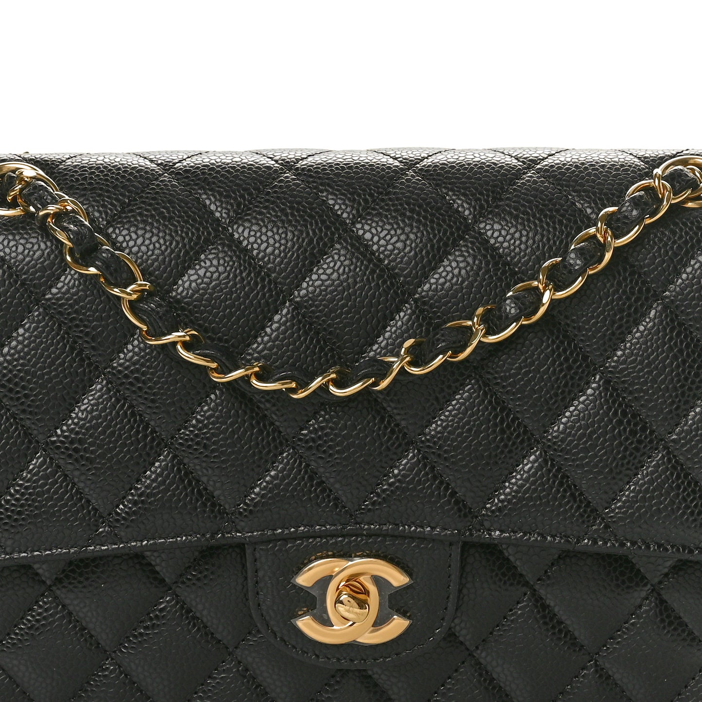 Caviar Quilted Medium Double Flap Black