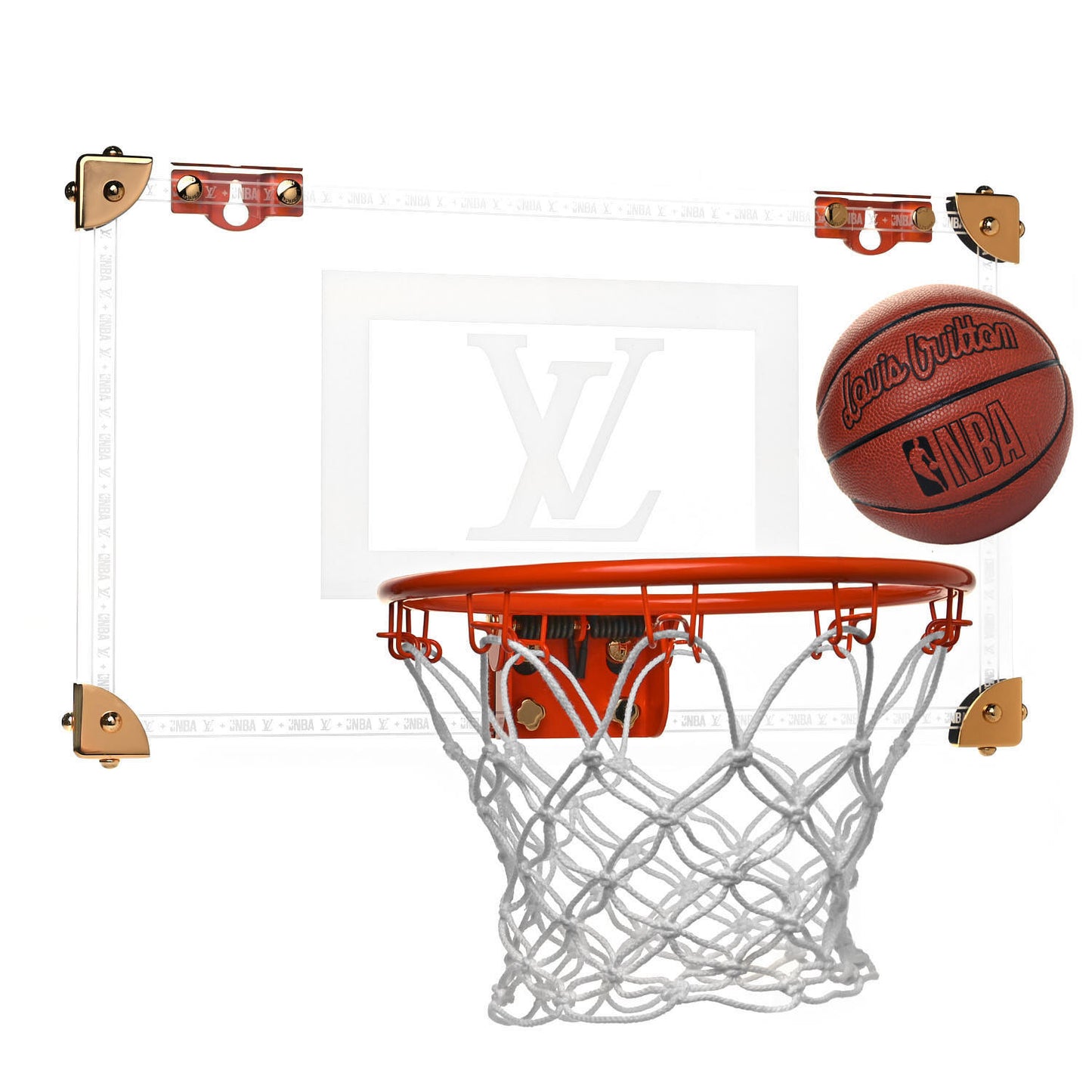 X NBA Plexiglass Monogram Basketball Hoop and Mini Basketball Transparent Gold Orange