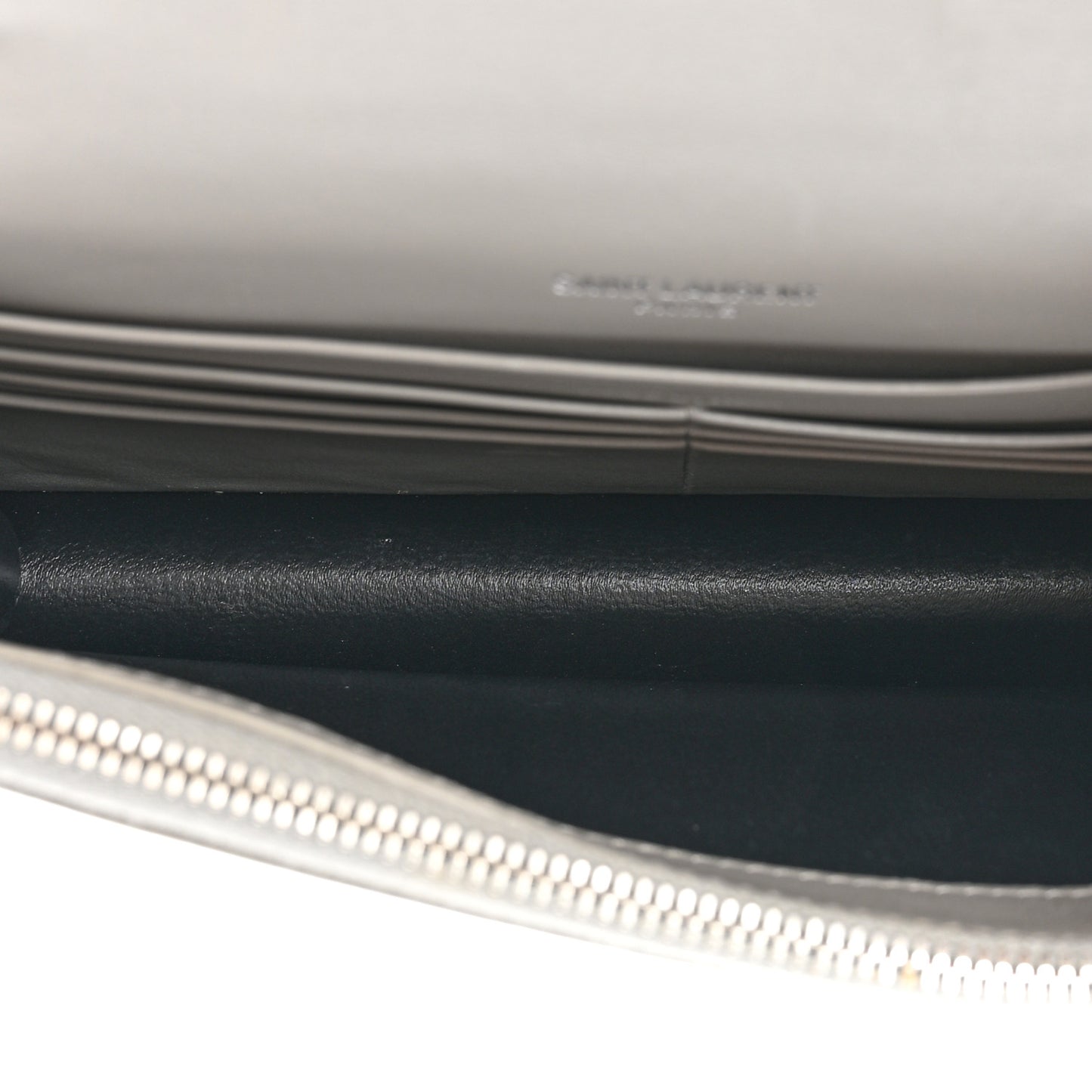 Metallic Calfskin Kate Monogram Tassel Chain Wallet Silver