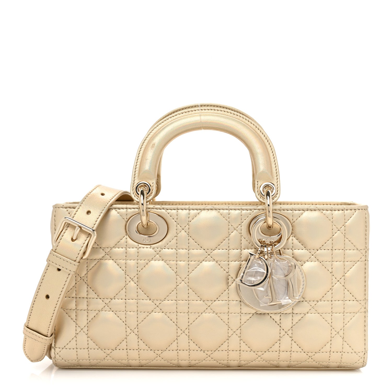 Christian Dior Metallic Lambskin Cannage Medium Lady D-Joy Or 1 of 8