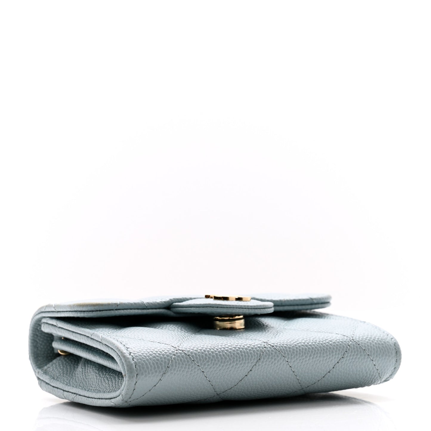 Caviar Quilted Flap Card Holder On Chain Light Blue