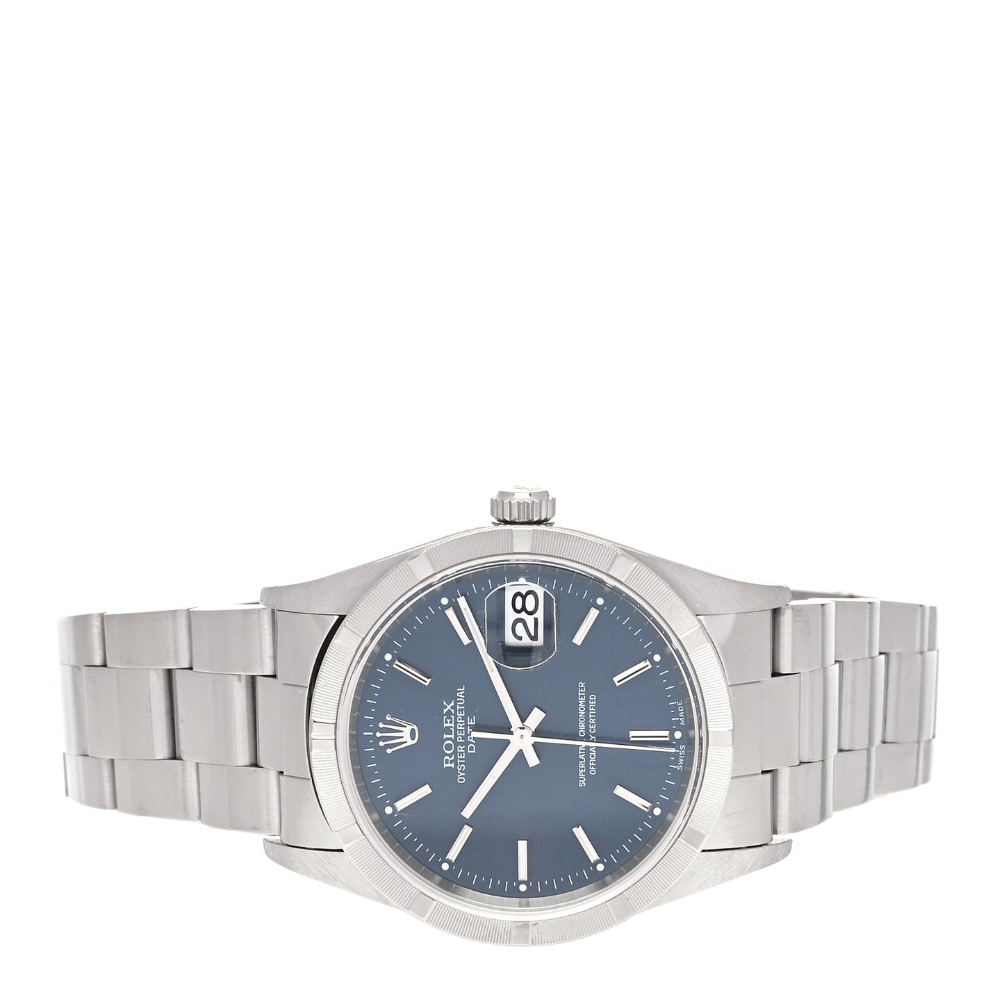 Stainless Steel 34mm Oyster Perpetual Date Watch Blue 15210