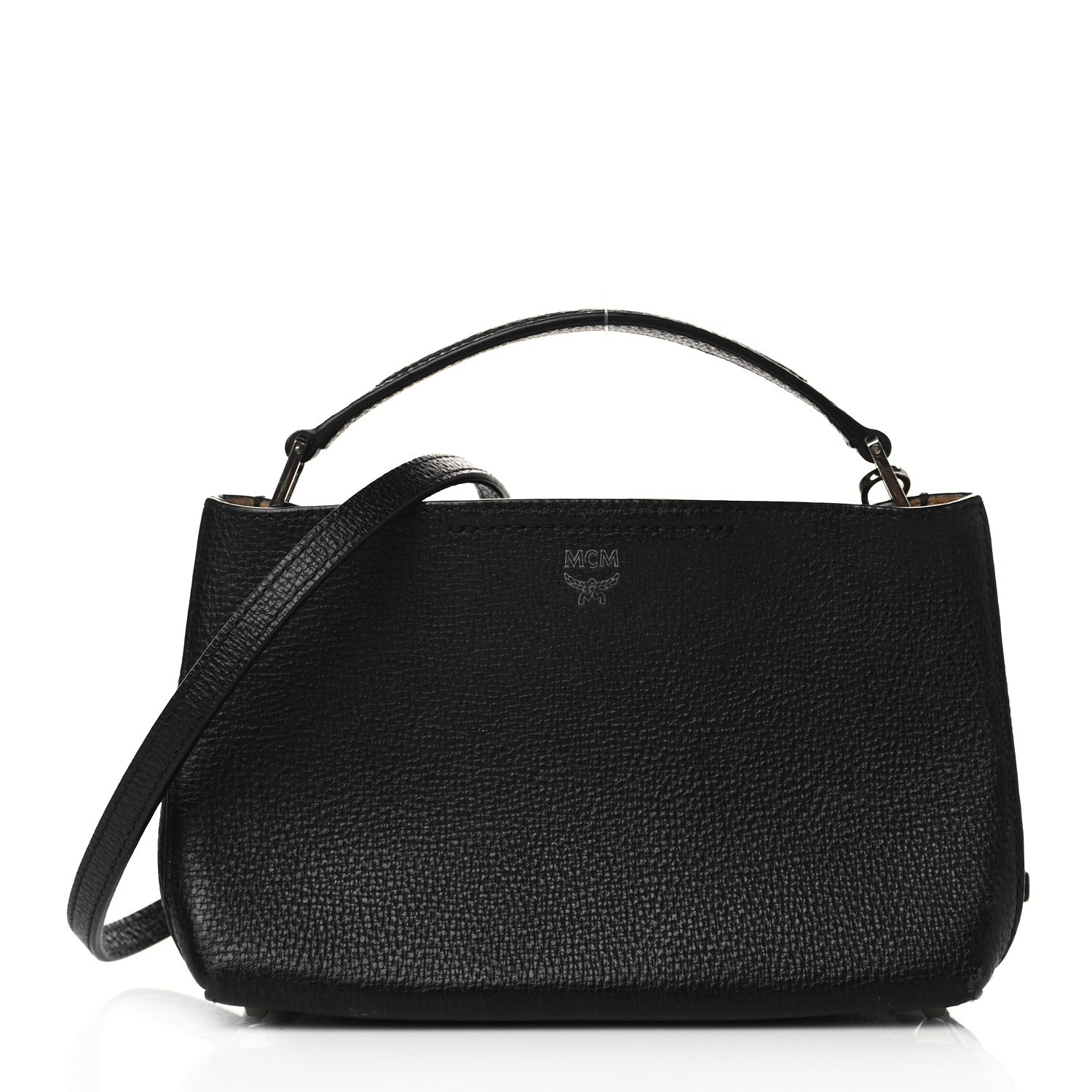 MCM Grained Calfskin Top Handle Crossbody Black 1 of 9