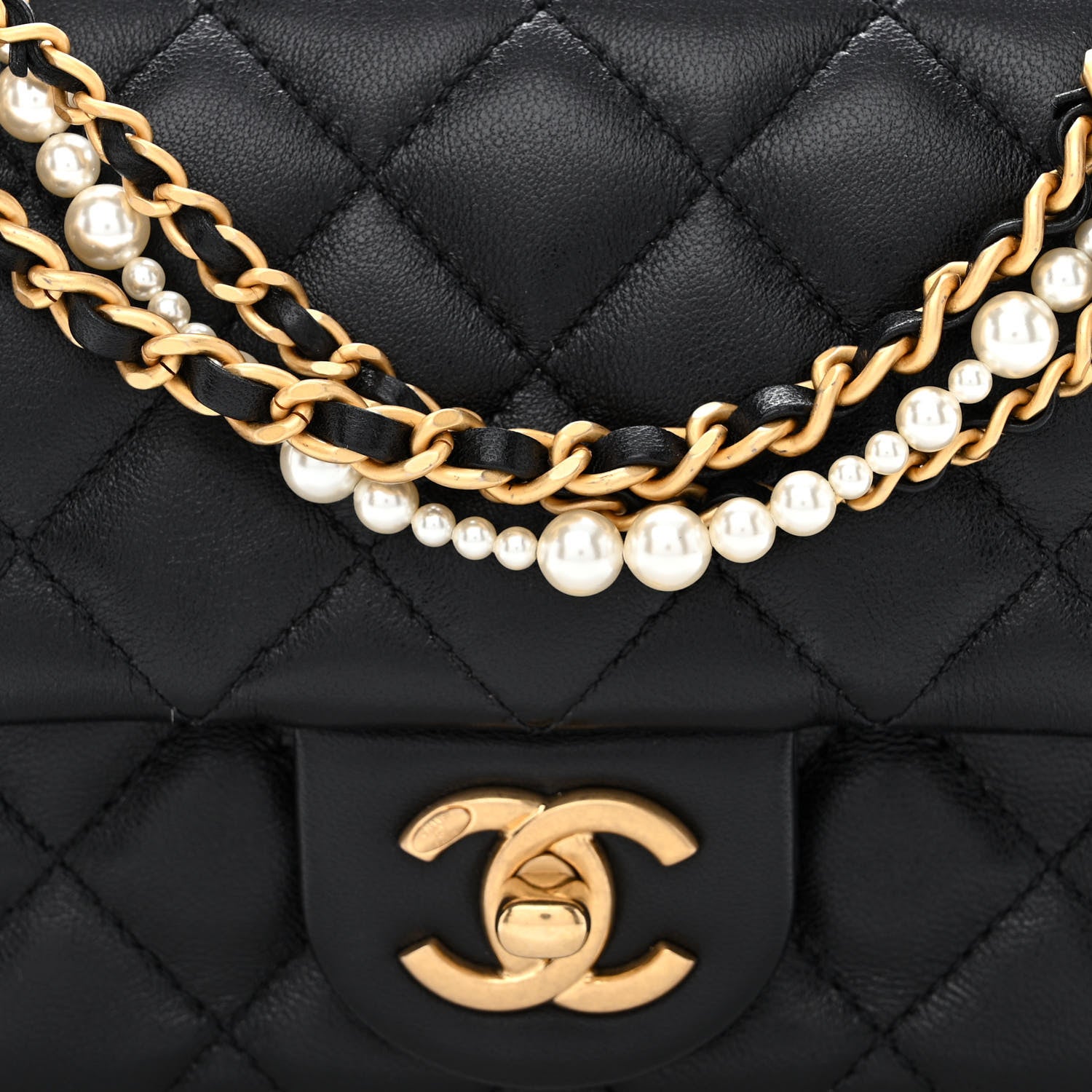 Chanel Shiny Lambskin Quilted Pearl Twist Mini Square Flap Black 9 of 11