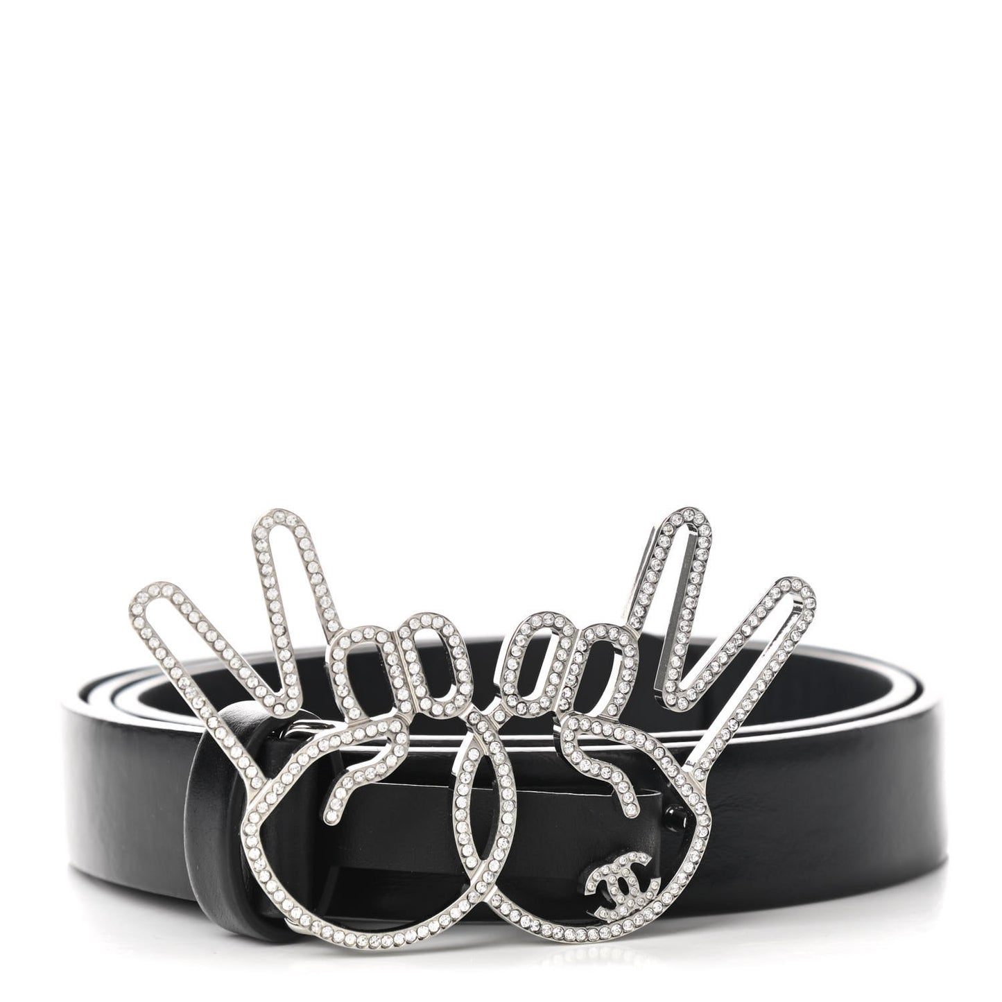 Calfskin Crystal Peace Sign Emoji Belt 75 30 Black