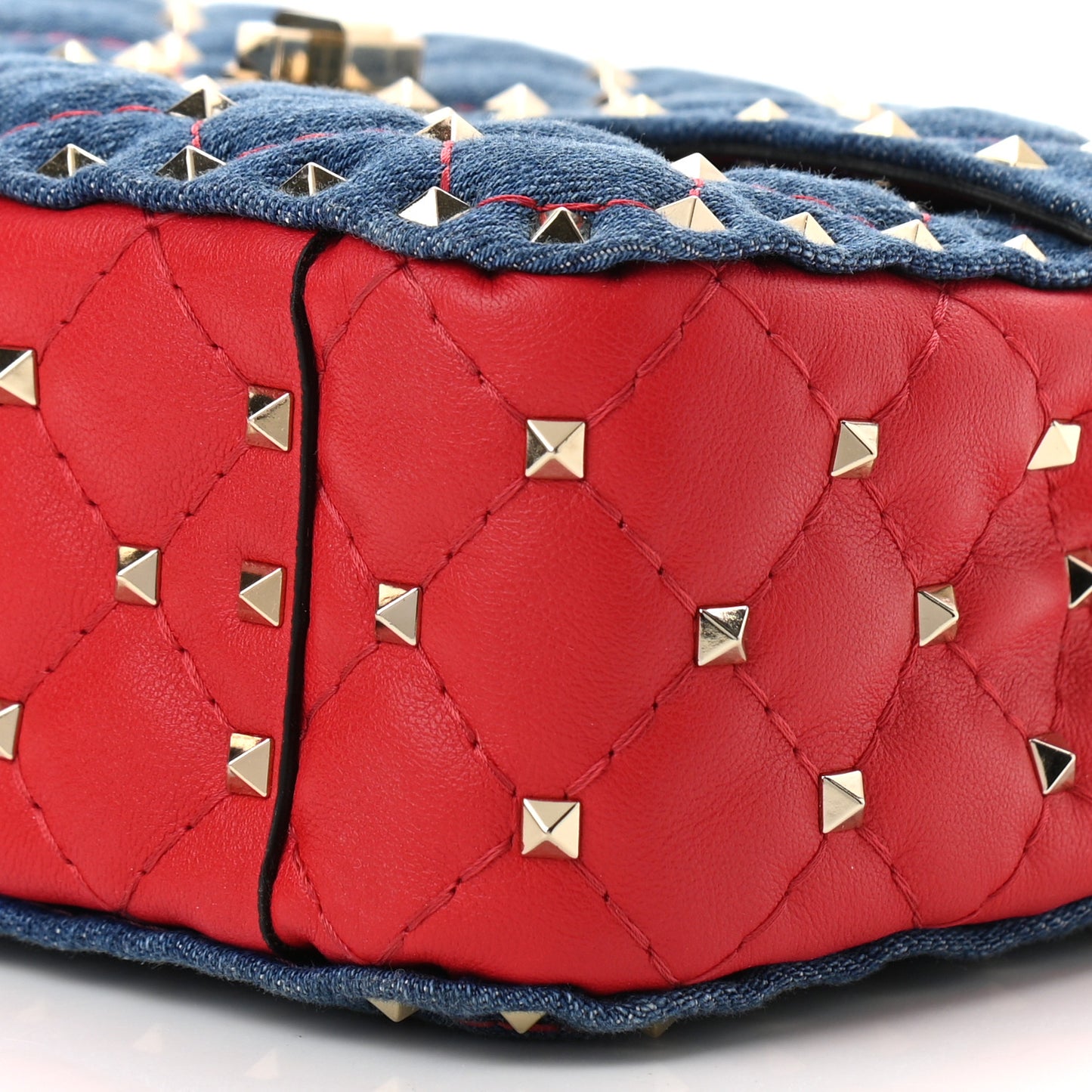 Denim Nappa Medium Rockstud Spike Shoulder Bag Denim Rouge