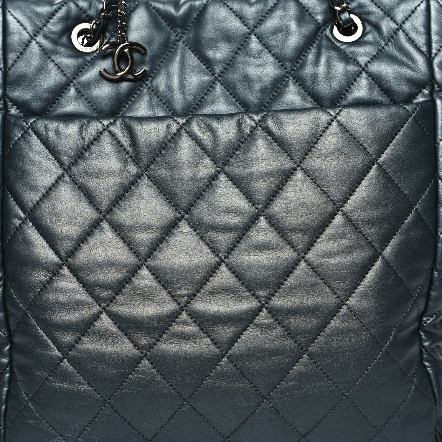 Chanel Metallic Lambskin Quilted Large Week End on Mars Tote Dark Grey 9 of 15