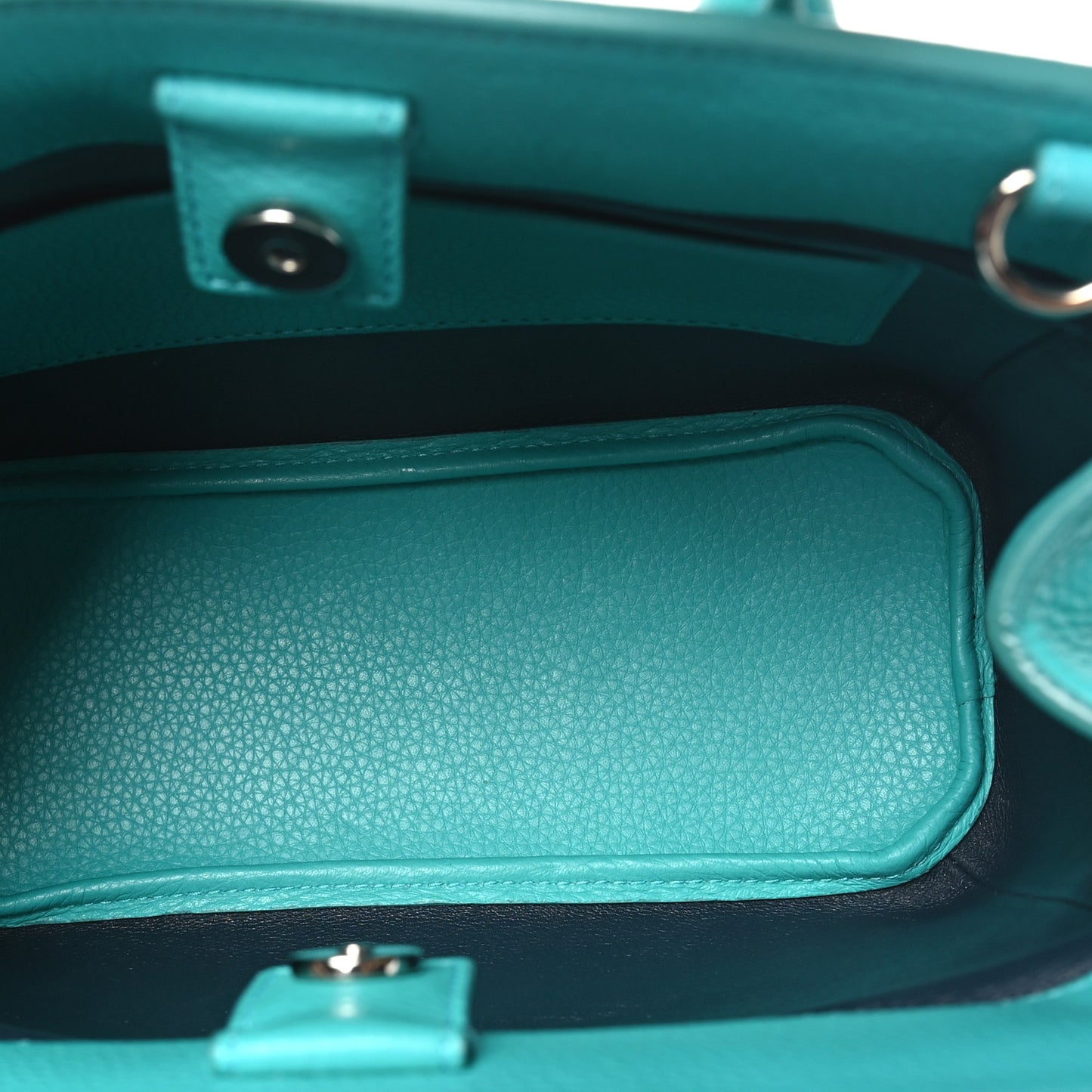 Grained Calfskin Small Open Bar Tote Turquoise