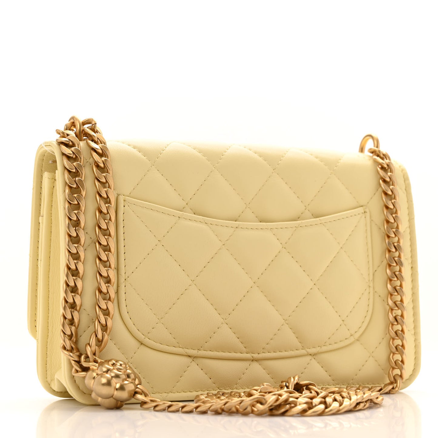 Lambskin Quilted Sweet Camellia Wallet on Chain WOC Light Yellow