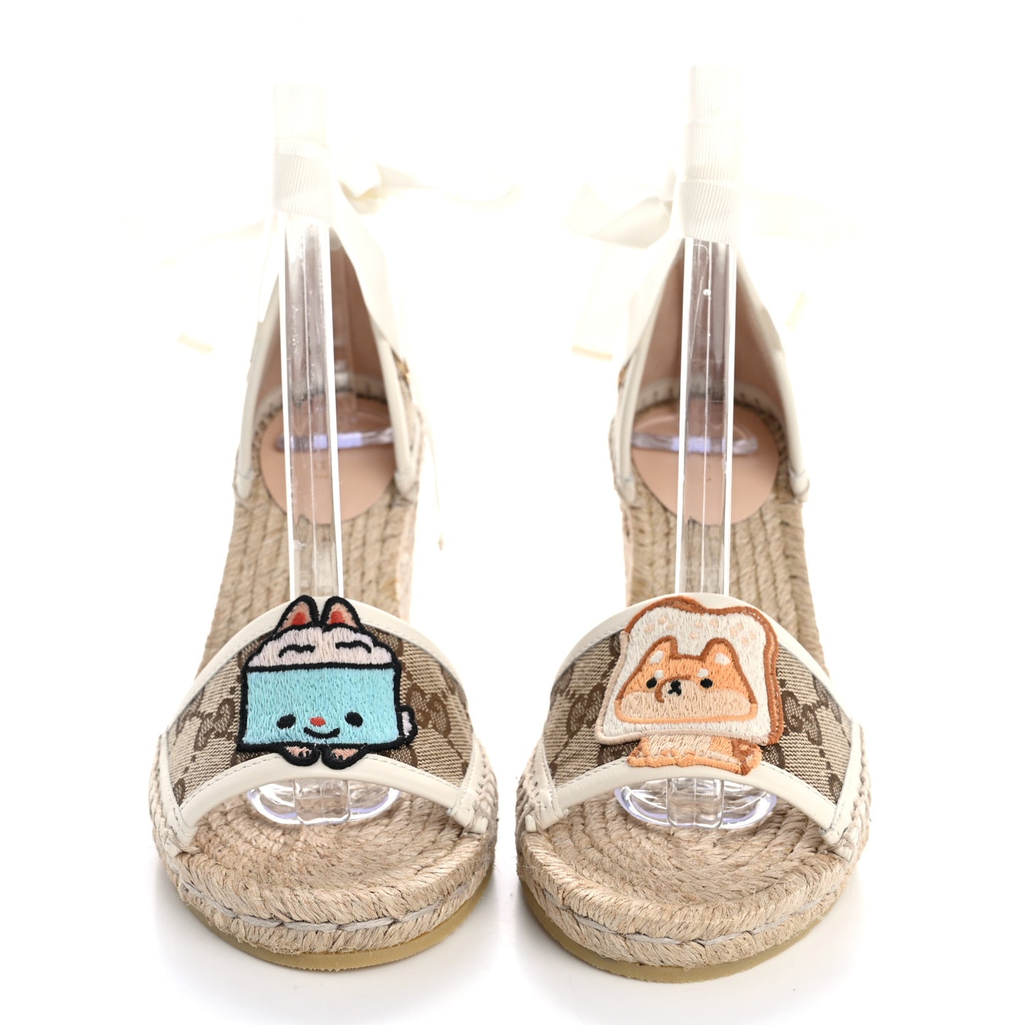 Monogram Patches Ankle Wrap Platform 35/120mm Espadrille Wedges 35 Beige White