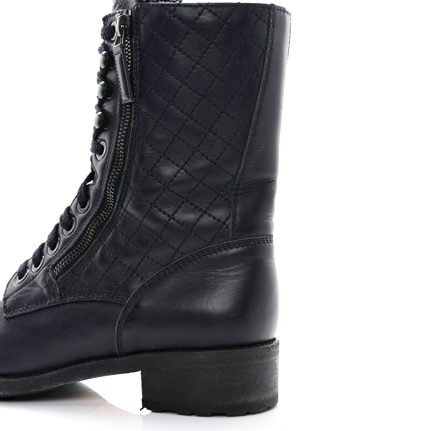 Sheepskin Quilted CC Tall Lace Up Combat Boots 40 Navy