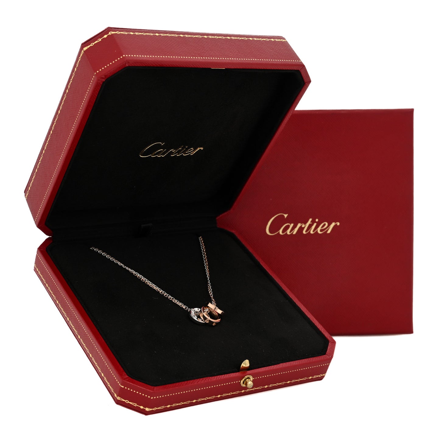 18K White Pink Gold Diamond Three Ring LOVE Pendant Necklace