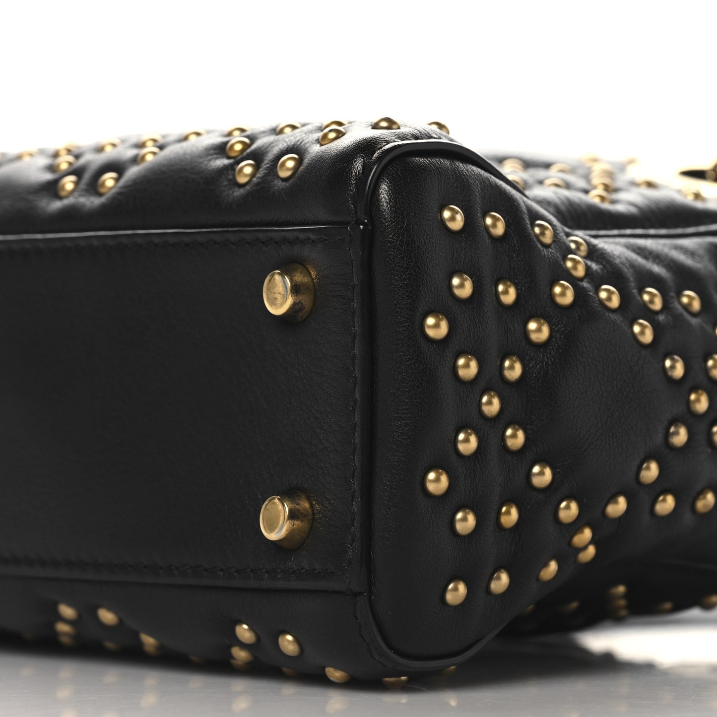 Lambskin Studded Mini Supple Lady Dior Black