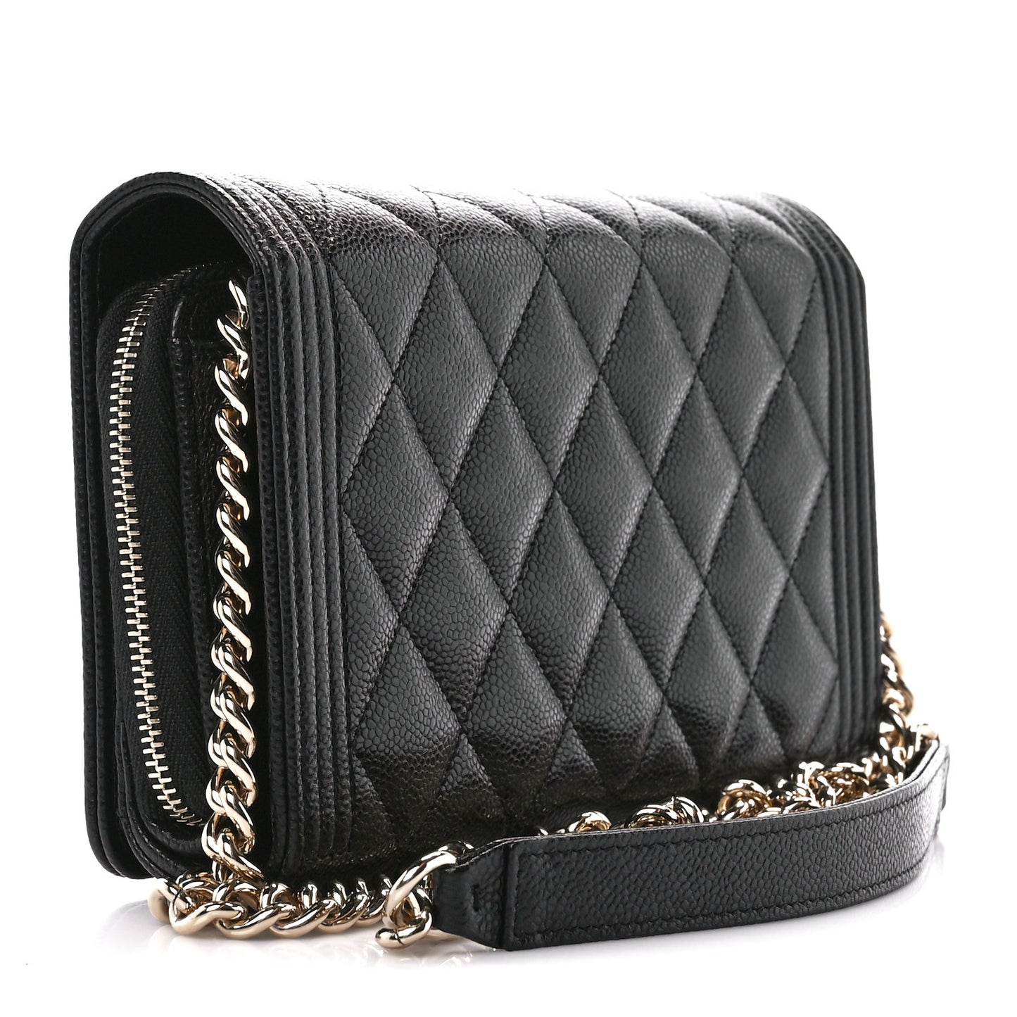 Caviar Quilted Boy Wallet On Chain WOC Black