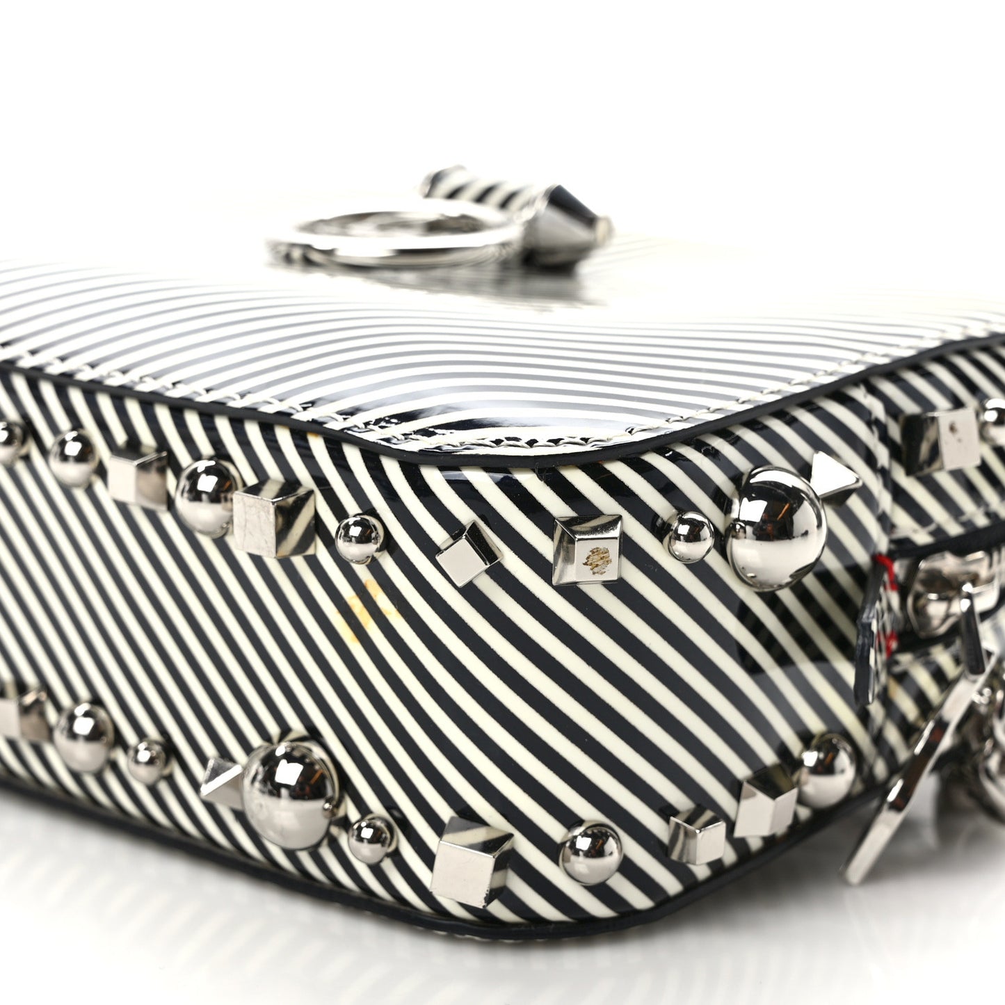 Patent Striped Spikes Mini Rubylou Crossbody Black White